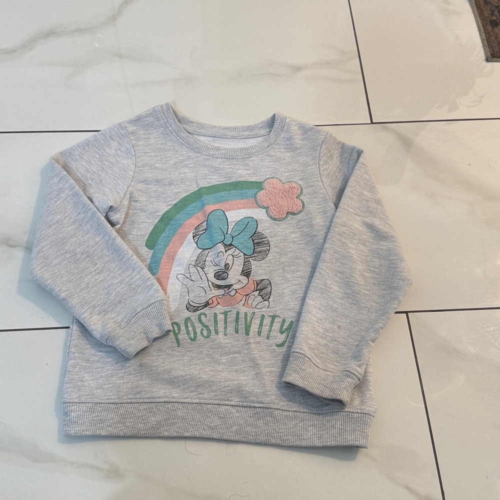 Disney Gray Sweatshirt with Minnie Mouse and Positivity Print